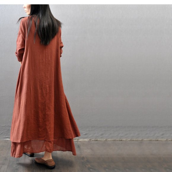 BOHO Waterfall Dress - Plus Size - Double Layered Hem Maxi Relaxed fit - Picture 8 of 12